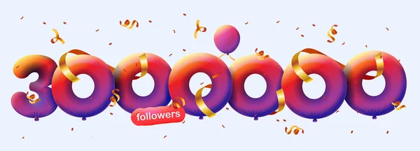 Banner Con Seguidores Gracias Forma Globos Confeti Colorido Ilustración Vectorial —  Fotos de Stock