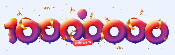 Banner 10M Následovníky Děkujeme Formě Balónů Barevných Konfet Vektorová Ilustrace — Stock fotografie