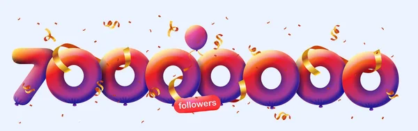 Banner 70M Followers Thank You Form Balloons Colorful Confetti Vector — Stock Photo, Image