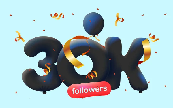 Banner Con 30K Seguidores Gracias Forma Globos Confeti Colorido Ilustración —  Fotos de Stock