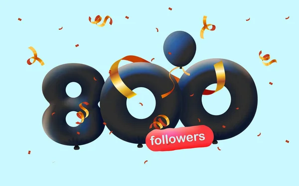 Banner Con 800 Seguidores Gracias Forma Globos Confeti Colorido Ilustración —  Fotos de Stock
