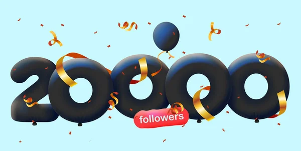 Banner 20K Následovníky Děkujeme Formě Balónů Barevných Konfet Vektorová Ilustrace — Stock fotografie