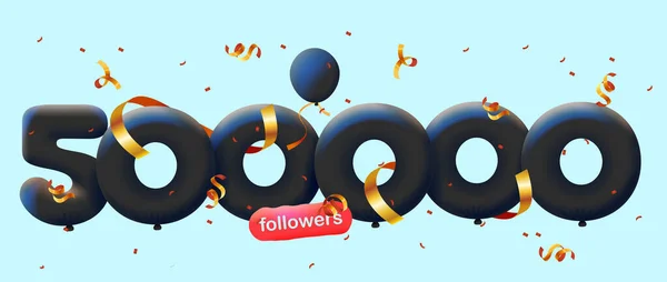 Banner Met 500K Volgers Dank Vorm Van Ballonnen Kleurrijke Confetti — Stockfoto