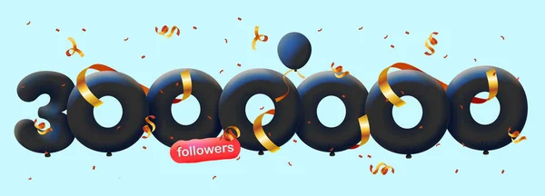 Banner Con Seguidores Gracias Forma Globos Confeti Colorido Ilustración Vectorial — Foto de Stock