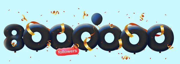 Banner Con Seguidores Gracias Forma Globos Confeti Colorido Ilustración Vectorial — Foto de Stock