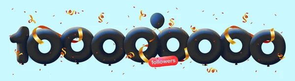 Banner Con 100M Seguidores Gracias Forma Globos Confeti Colorido Ilustración —  Fotos de Stock