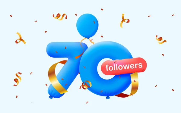 有70名追随者的横幅以3D气球和五颜六色的圆饼的形式感谢你 Vector Illustration Numbers Social Media Followers Concept Blogger Celebrating — 图库照片