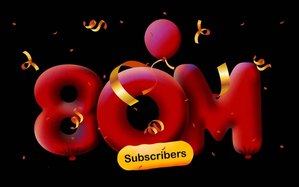 Banner 80M Followers Thank You Form Balloons Colorful Confetti Vector — Stock Photo, Image