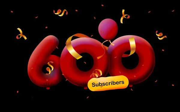 Banner Con 600 Seguidores Gracias Forma Globos Confeti Colorido Ilustración — Foto de Stock