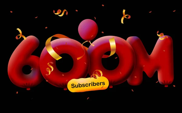 Banner 600M Followers Thank You Form Balloons Colorful Confetti Vector — Stock Photo, Image