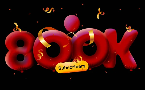 Banner Con 800K Seguidores Gracias Forma Globos Confeti Colorido Ilustración — Foto de Stock