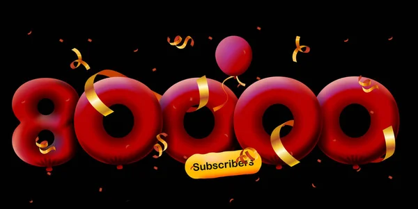 Banner Con 80K Seguidores Gracias Forma Globos Confeti Colorido Ilustración —  Fotos de Stock