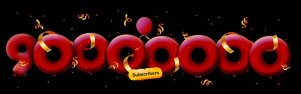 Banner Com 90M Seguidores Obrigado Forma Balões Confete Colorido Ilustração — Fotografia de Stock