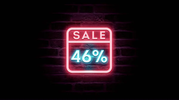 Neon Blue Red Sale Icon Discount Percent Bricks Background Shopping — Stock Photo, Image