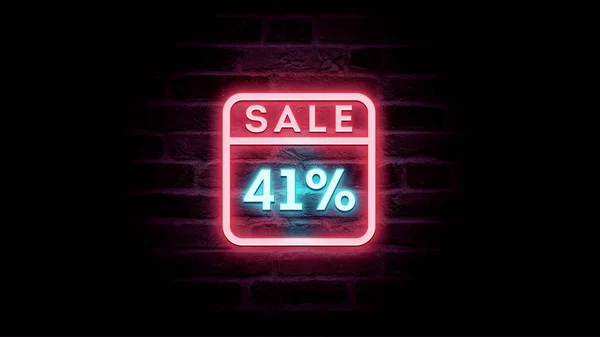 Neon Blue Red Sale Icon Discount Percent Bricks Background Shopping — Stock Photo, Image