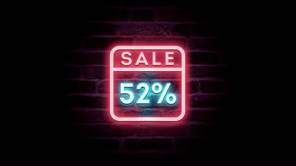 Neon Blue Red Sale Icon Discount Percent Bricks Background Shopping — Stock Photo, Image