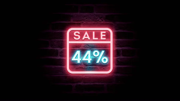 Neon Blue Red Sale Icon Discount Percent Bricks Background Shopping — Stock Photo, Image