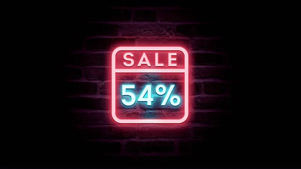 Neon Blue Red Sale Icon Discount Percent Bricks Background Shopping — Stock Photo, Image