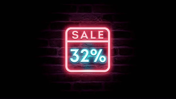 Neonblaues Und Rotes Verkaufsicon Mit Rabatt Von Prozent Auf Backsteinhintergrund — Stockfoto