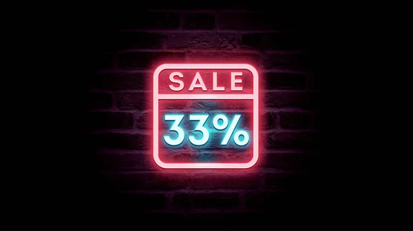 Neonblaues Und Rotes Verkaufsicon Mit Rabatt Von Prozent Auf Ziegelgrund — Stockfoto