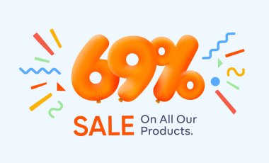 % 69 indirimli özel yaz indirimli balon, sezonluk alışveriş reklamı, vektör tasarımı.     