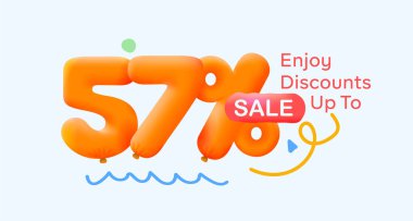 % 57 indirimli özel yaz indirimli balon, sezonluk alışveriş reklamı, vektör tasarımı.     