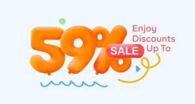% 59 indirimli özel yaz indirimli balon, sezonluk alışveriş reklamı, vektör tasarımı.     