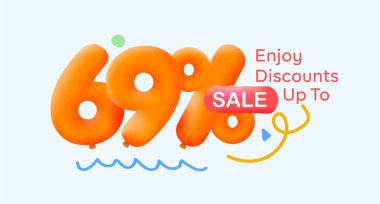 % 69 indirimli özel yaz indirimli balon, sezonluk alışveriş reklamı, vektör tasarımı.     