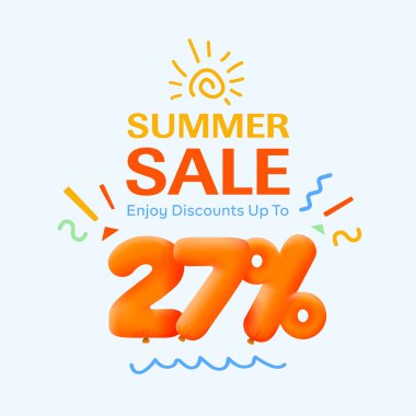 % 27 indirimli indirimli özel yaz indirimli balon, sezonluk alışveriş reklamı, vektör tasarımı     