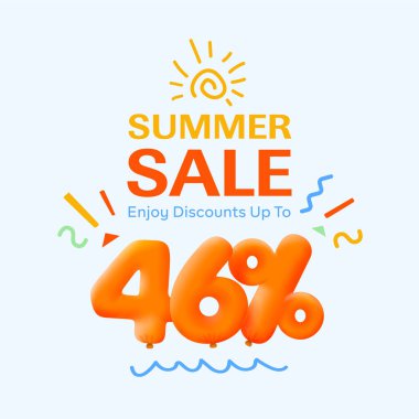 % 46 indirimli özel yaz indirimli balon, sezonluk alışveriş reklamı, vektör tasarımı.     