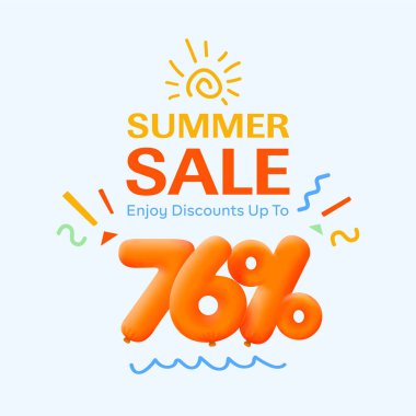 Özel yaz indirimi afişi% 76 indirimli 3D balon, sezonluk alışveriş reklamı, vektör tasarımı     