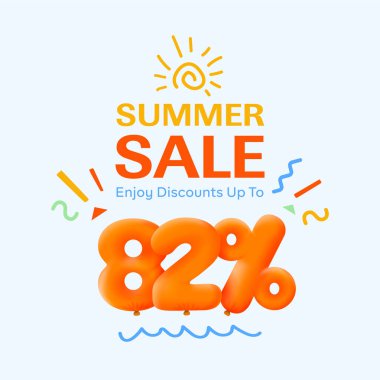 % 82 indirimli indirimli özel yaz indirimli balon, sezonluk alışveriş reklamı, vektör tasarımı     