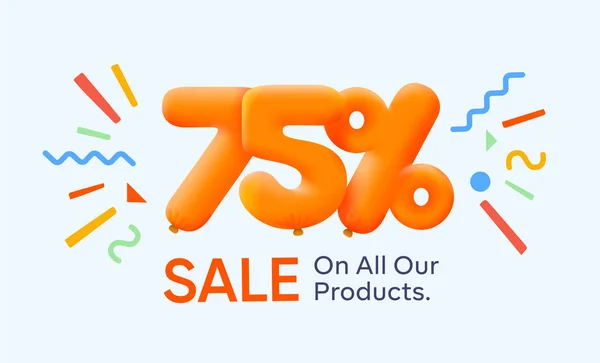 3Dバルーン 季節のショッピングプロモーション広告 ベクトルデザインの形で割引75 と特別な夏の販売バナー — ストックベクタ