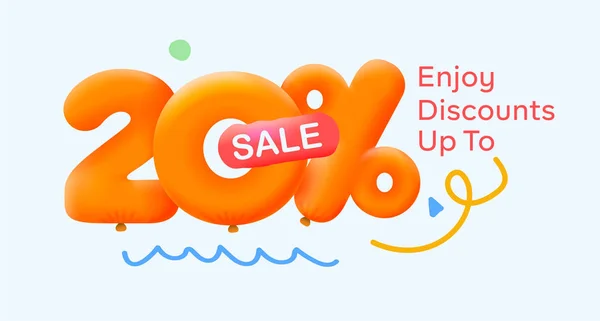 特价夏季销售横幅打折20 形式为3D气球 季节性购物广告 病媒设计 — 图库矢量图片