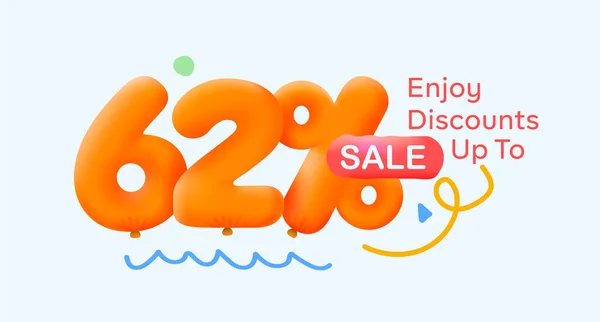 特价夏季销售横幅 折扣62 形式为3D气球 季节性购物广告 病媒设计 — 图库矢量图片