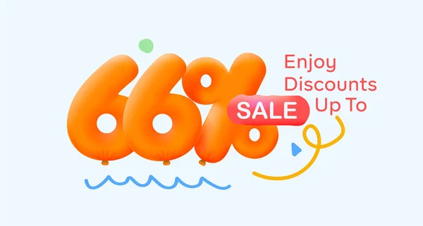 特价夏季销售横幅 折扣66 形式为3D气球 季节性购物广告 病媒设计 — 图库矢量图片