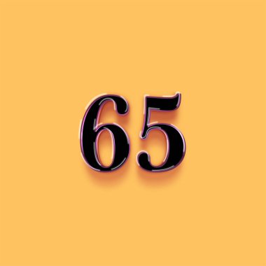 65 numaralı sembol tasarımı. Özel teklifin tadını çıkarın. Sarı arka planda 65 numara indirimli.