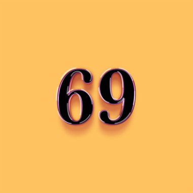 69 numaralı sembol tasarımı. Özel teklifin tadını çıkarın. Sarı arka planda 69 numara indirimli.