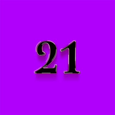 21 numaralı sembol tasarımı. Özel teklifin tadını çıkarın. Mor arka planda 21 numara indirimli.