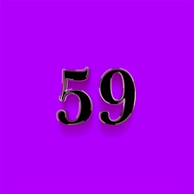 59 numaralı sembol tasarımı. Özel teklifin tadını çıkarın. Mor arka planda 59 numara indirimli.