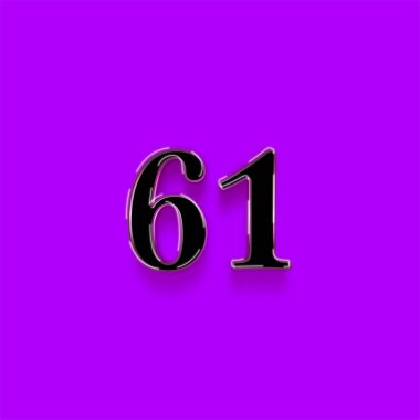 61 numaralı sembol tasarımı. Özel teklifin tadını çıkarın. Mor arka planda 61 numara indirimli.