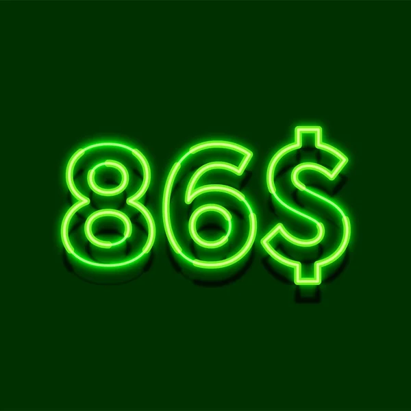暗い背景に86ドルのアイコンの3Dグローネオンライトシンボル — ストック写真