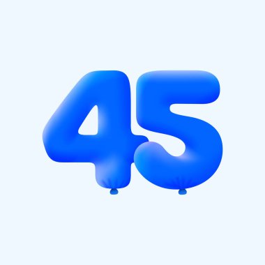 gerçekçi 45 numara parti dekorasyonu 3 boyutlu helyum mavi balonları, vektör illüstrasyon tasarımı 
