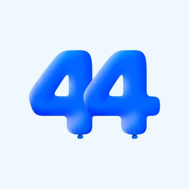gerçekçi 44 numara parti dekorasyonu 3 boyutlu helyum mavi balonları, vektör illüstrasyon tasarımı 