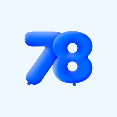 Gerçekçi 78 numara parti dekorasyonu 3 boyutlu helyum mavi balonları, vektör illüstrasyon tasarımı 