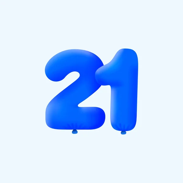 现实的21个数字派对装饰形式3D氦蓝色气球 矢量图解设计 — 图库矢量图片