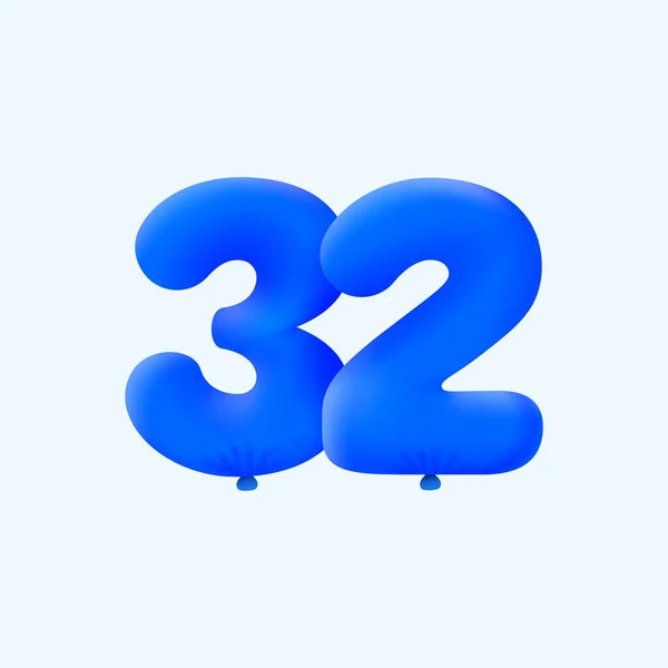 Realista Número Decoración Del Partido Forma Globos Azules Helio Diseño — Archivo Imágenes Vectoriales