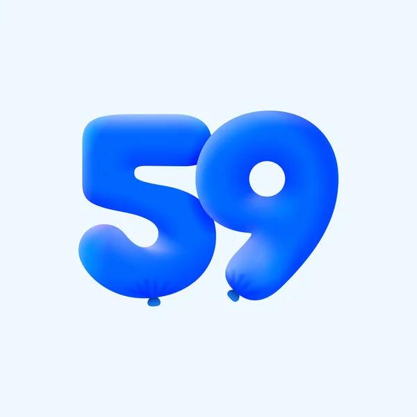 现实的59个数字派对装饰形式3D氦蓝色气球 矢量图解设计 — 图库矢量图片