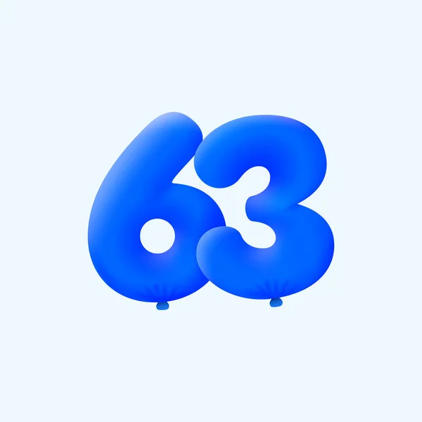 现实的63个数字派对装饰形式3D氦蓝色气球 矢量插图设计 — 图库矢量图片