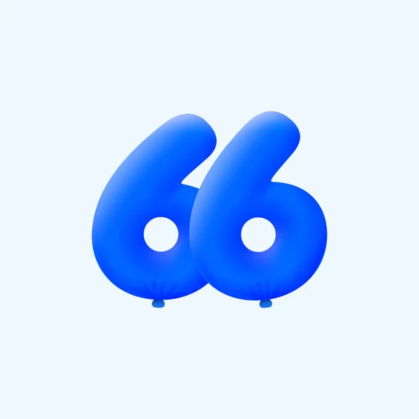 现实的66个数字派对装饰形式3D氦蓝色气球 矢量图解设计 — 图库矢量图片